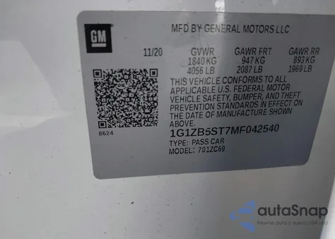 2021 Chevrolet Malibu Fwd Ls из США, поврежденный, VIN 1G1ZB5ST7MF042540